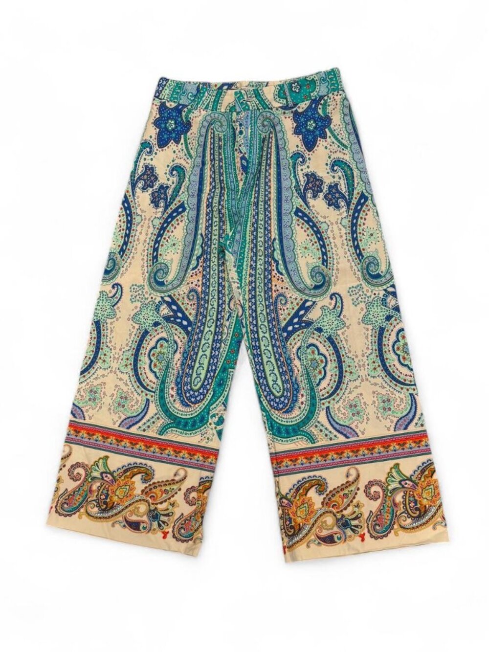 Zara blue and teal paisley print pants